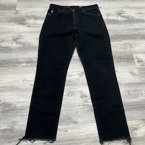 AG Jeans The Sophia Ankle Black Wash High Rise Straight Leg Raw Hem Jeans Sz 30R